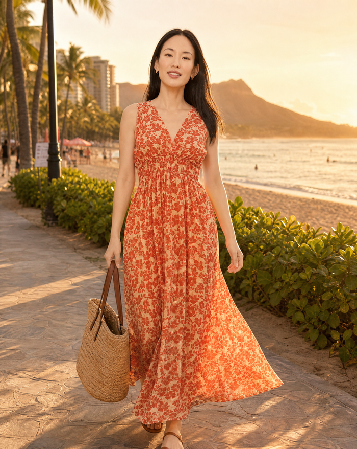 Rayna Maxi Dress - Kai Coral - Back View