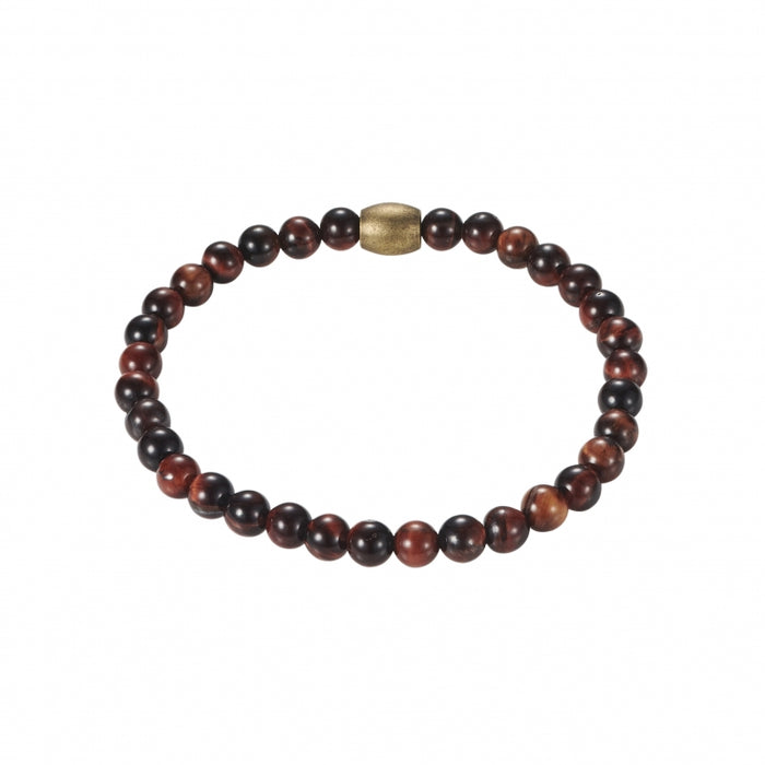 Red Tiger Eye Bead & Brushed Ion Plated Gold Bracelet