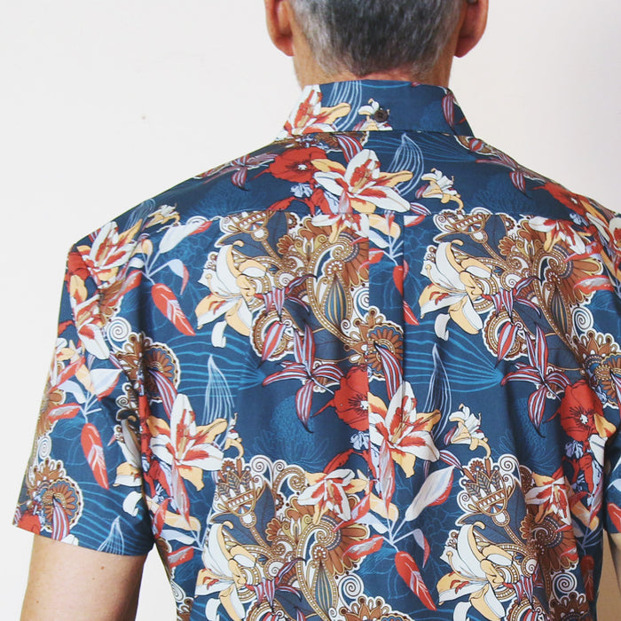 Retro Flora - Deep Ocean Blue - Back View