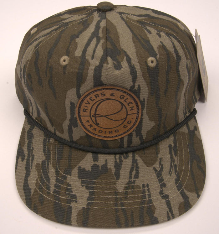 R&G Rope Hat Mossy Oak Bottomland/Black Leather Patch 256 Rivers & Glen Trading Co. Hats MOBL/Black/LeatherPatch/256L Headwear Rivers and Glen Trading Co