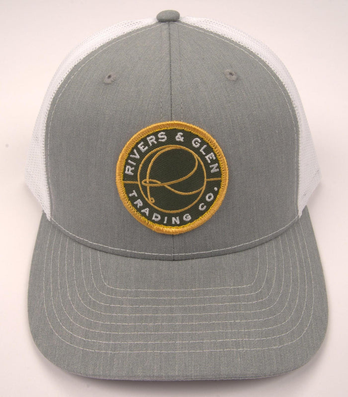 R&G Trucker Hat Heather Grey/White Green Patch 112 Rivers & Glen Trading Co. Hats HeatherGrey/White/GreebPatch/112R Headwear Rivers and Glen Trading Co