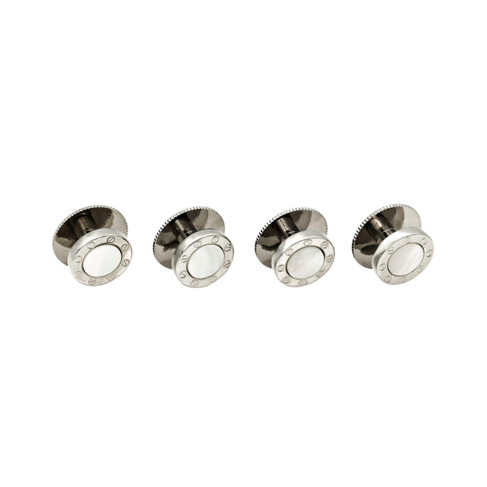 Rhodium and Mother Of Pearl Rnd Screw Shirt Stud (pack of 4)