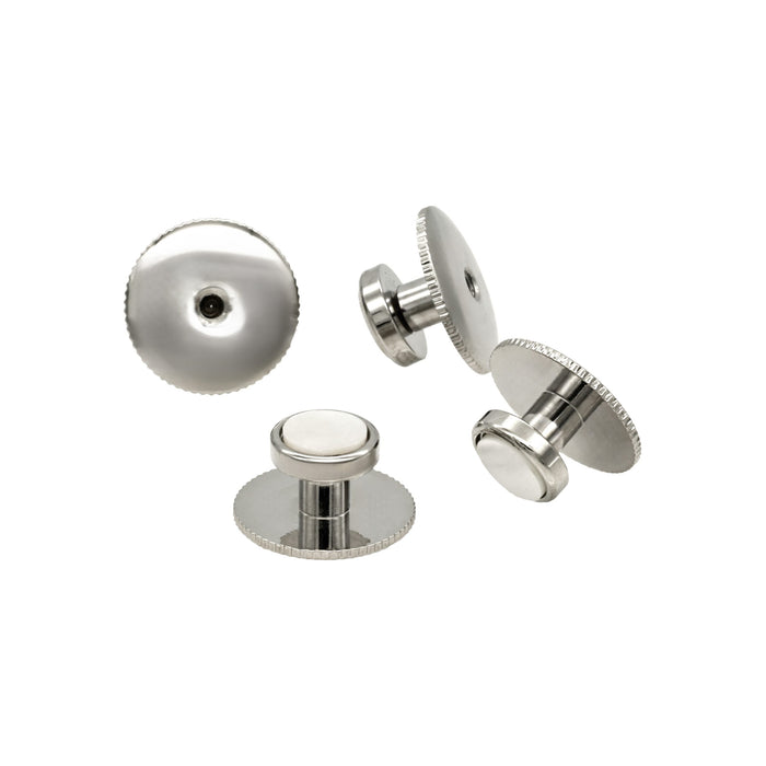 Rhodium and Mother Of Pearl Round Screw Shirt Studs (set of 4)