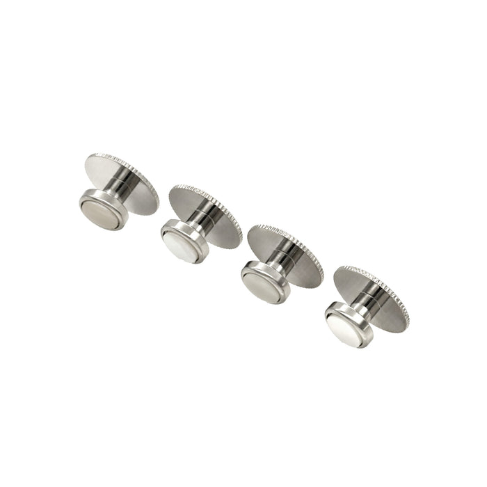 Rhodium and Mother Of Pearl Round Screw Shirt Studs (set of 4)
