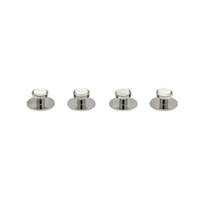 Rhodium and Mother Of Pearl Round Screw Shirt Studs (set of 4)