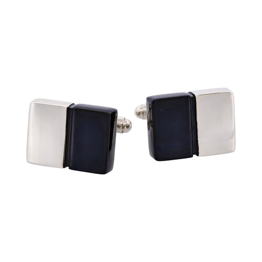 Rhodium & Black Resin Oblong Cufflinks