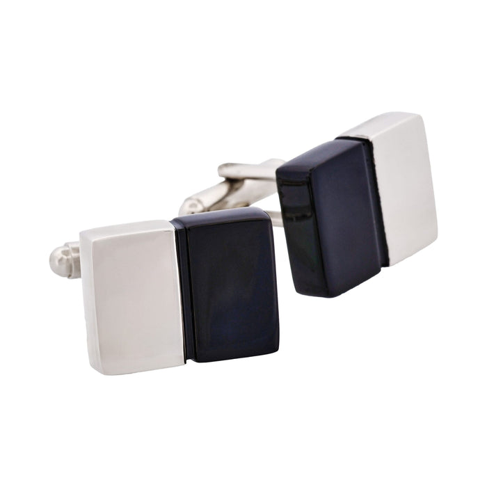 Rhodium & Black Resin Oblong Cufflinks