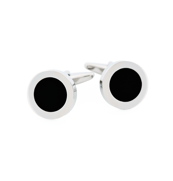 Rhodium & Black Round Dress Wear Cufflinks