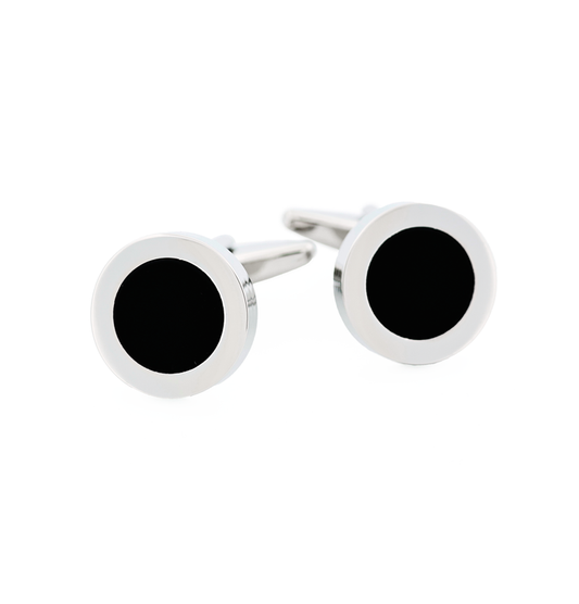 Rhodium & Black Round Dress Wear Cufflinks