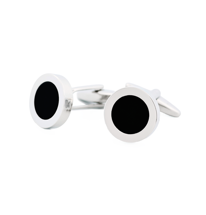 Rhodium & Black Round Dress Wear Cufflinks