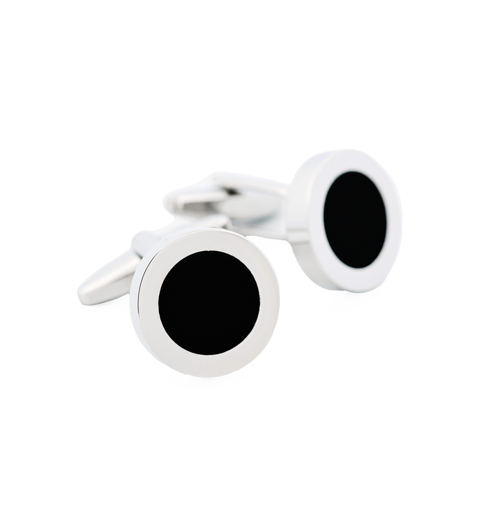 Rhodium & Black Round Dress Wear Cufflinks