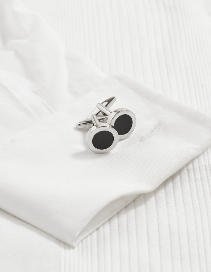 Rhodium & Black Round Dress Wear Cufflinks