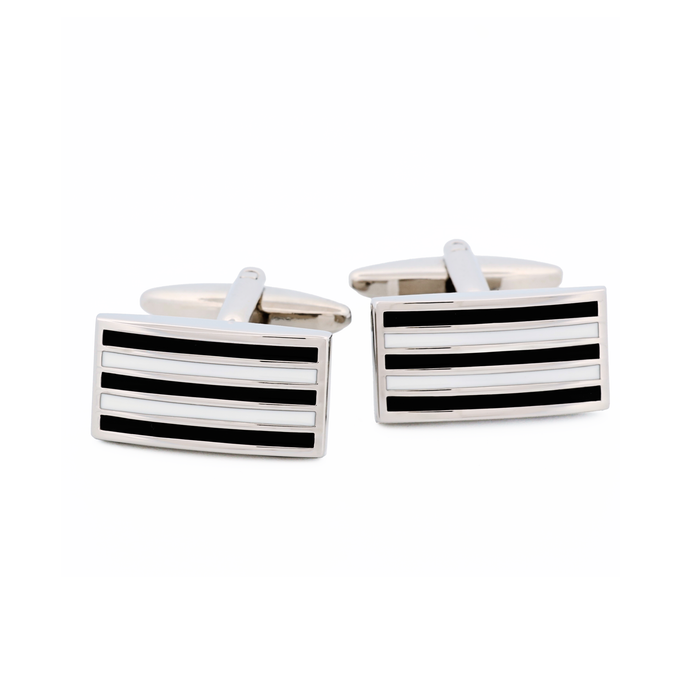 Rhodium Black White Enamel Cufflinks