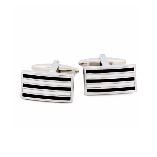 Rhodium Black White Enamel Cufflinks