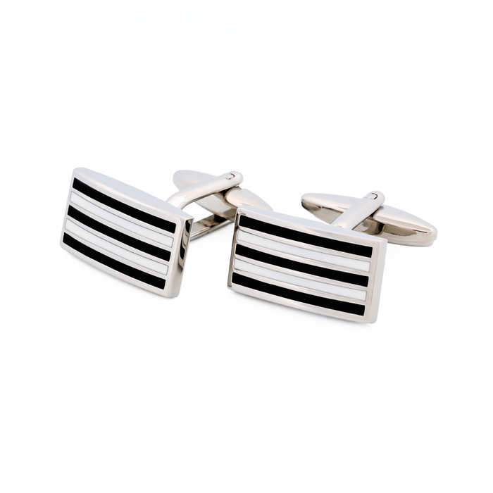 Rhodium Black White Enamel Cufflinks
