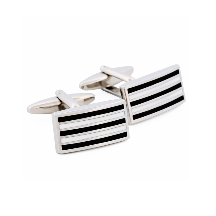 Rhodium Black White Enamel Cufflinks