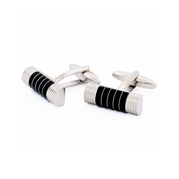 Rhodium Blue Tube Cufflinks