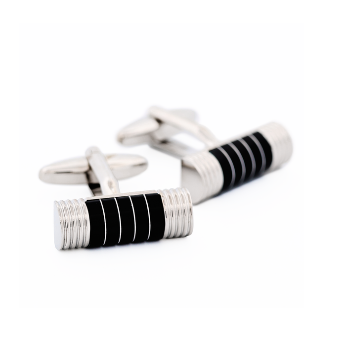 Rhodium Blue Tube Cufflinks