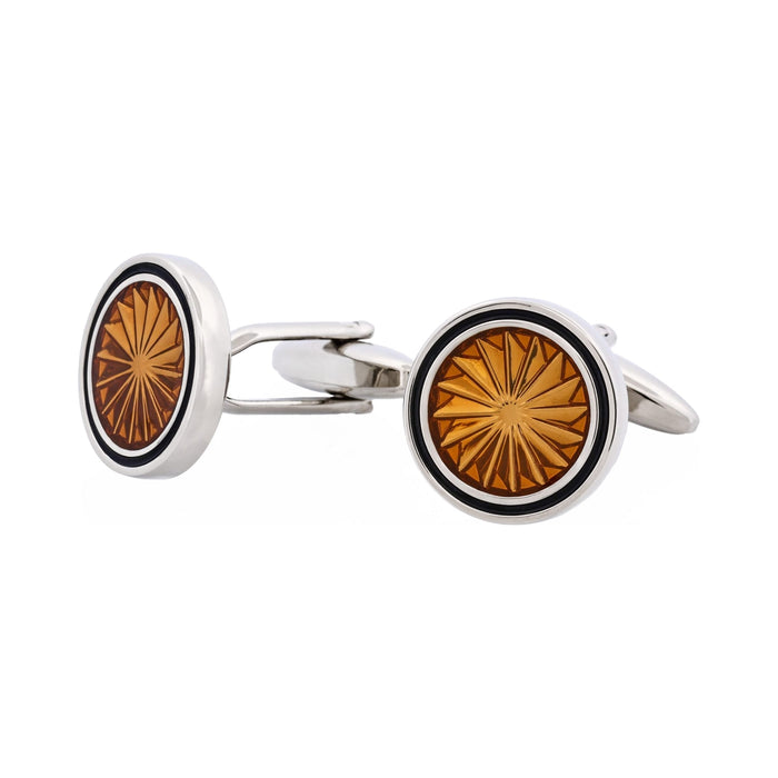 Rhodium & Brown & Black Epoxy Round Cufflinks