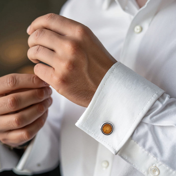 Rhodium & Brown & Black Epoxy Round Cufflinks