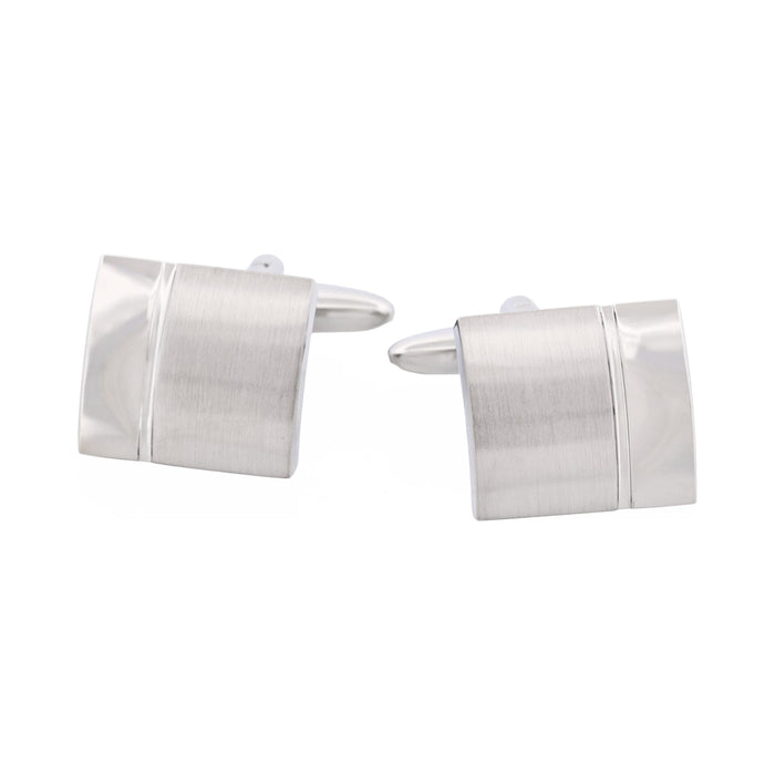 Rhodium & Brushed Rhodium Plated Square Curved Cufflinks