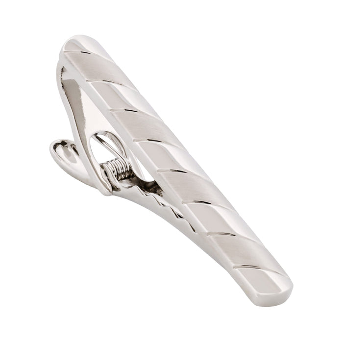 Rhodium & Brushed Striped Plated Tie Bar