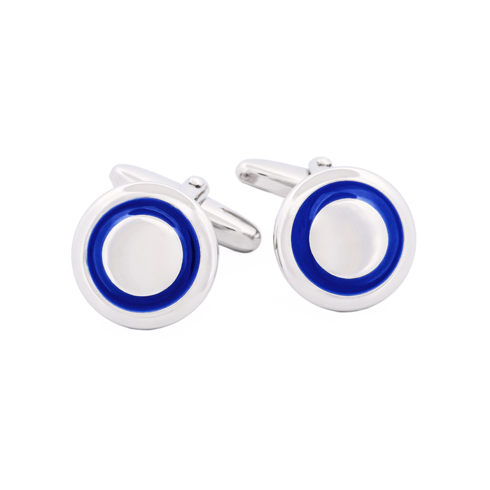 Rhodium Cufflinks Blue Enamel