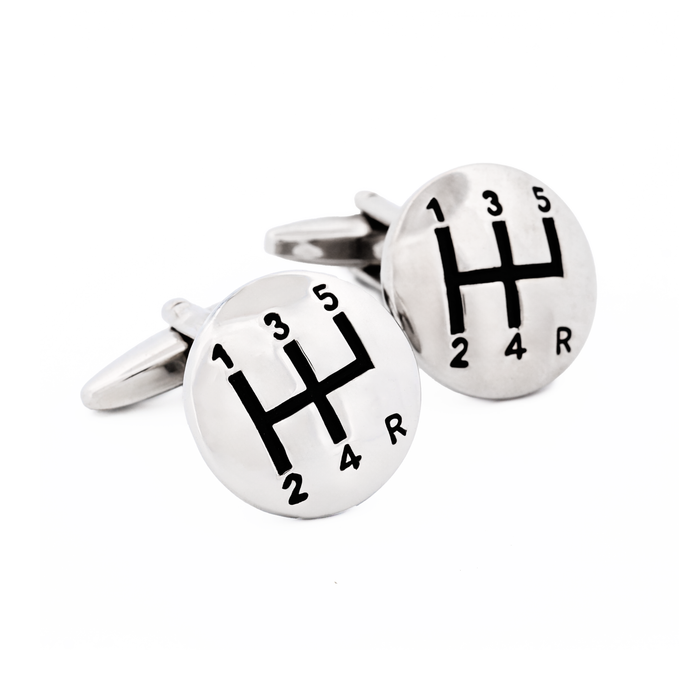 Rhodium Gear Stick Cufflinks