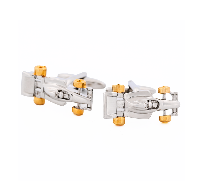Rhodium & Gold Plated Racing Car Cufflinks