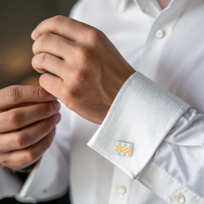 Rhodium & Gold Plated Watchband Patterned Cufflinks