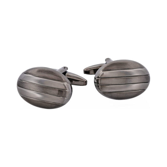 Rhodium & Gun Metal Plated Striped Oval Cufflinks