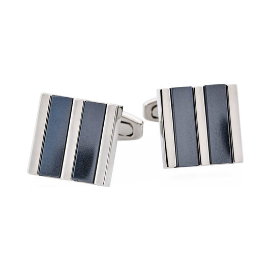 Rhodium & Hematite Striped Cufflinks
