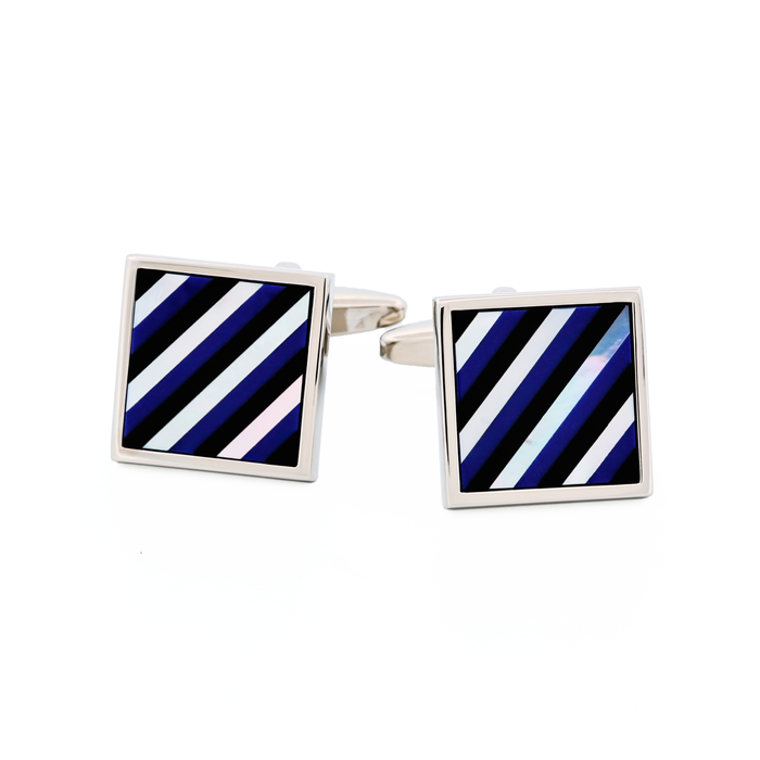 Rhodium Mop & Lapis Lazuli & Onyx Square Striped Cufflinks