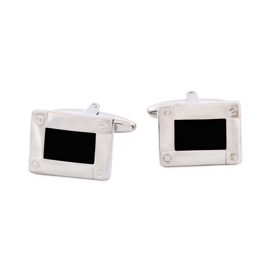 Rhodium Navy Cufflinks