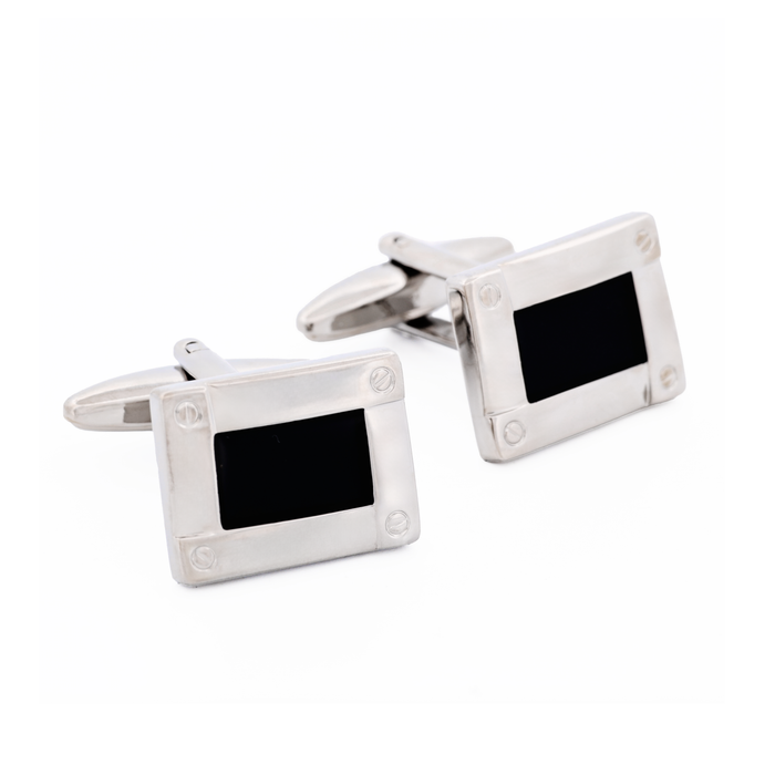 Rhodium Navy Cufflinks