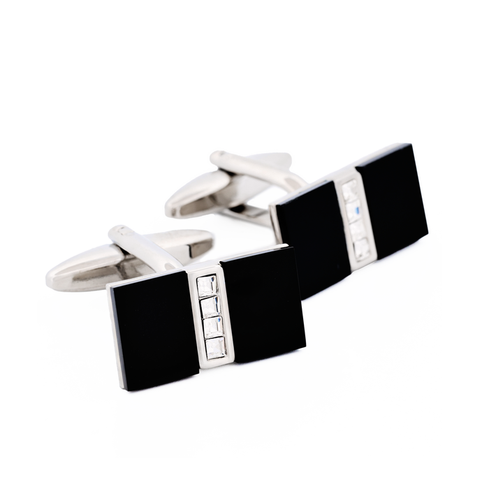 Rhodium Onyx Crystal Cufflinks