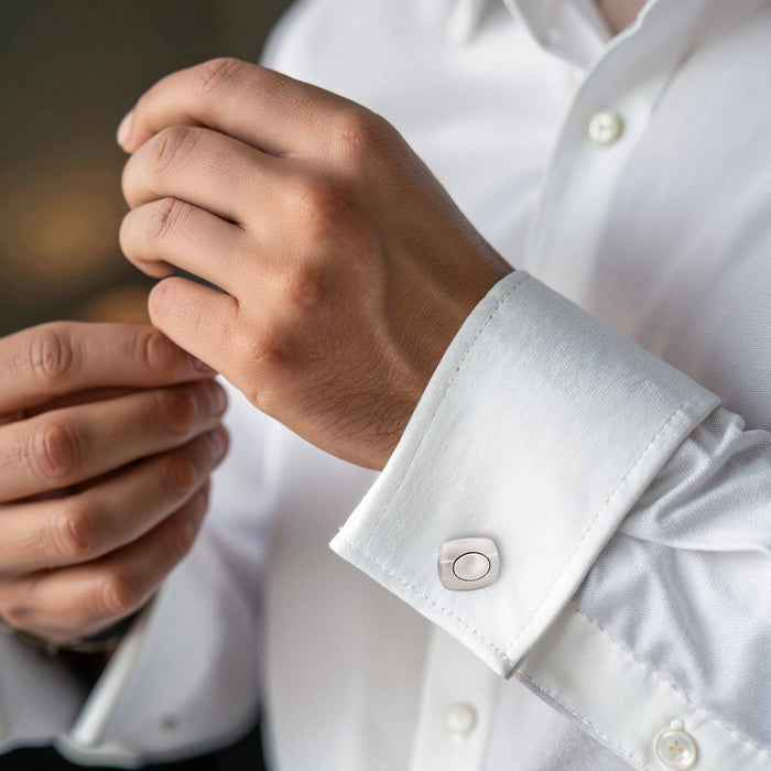 Rhodium Plated -Mirrored Insert Cufflinks