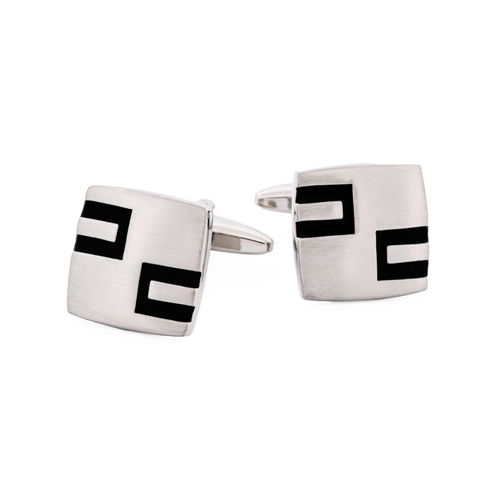 Rhodium Plated & Black Enamel Cufflinks