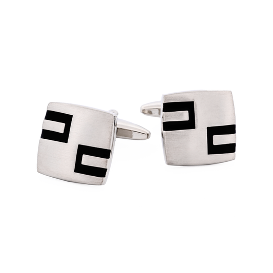 Rhodium Plated & Black Enamel Cufflinks
