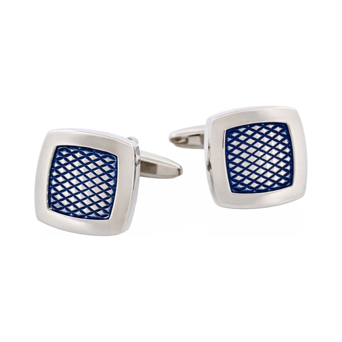 Rhodium Plated & Blue Enamel Cufflinks