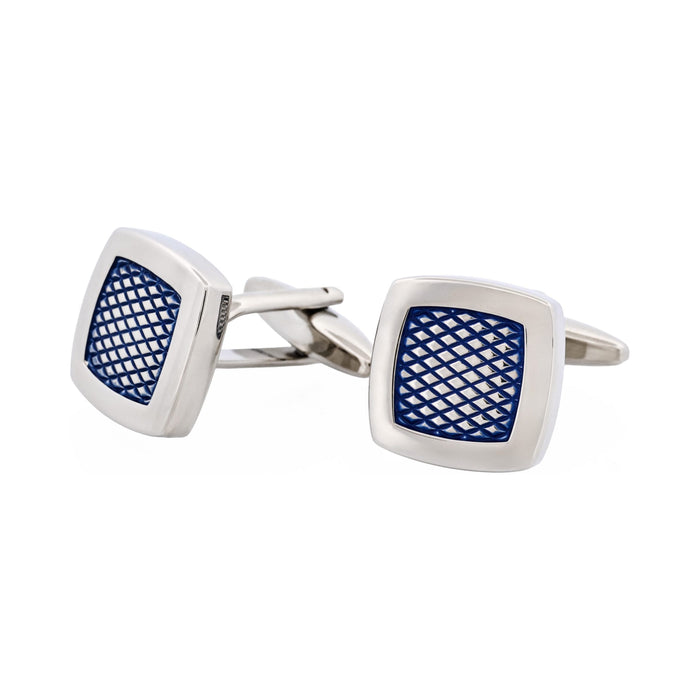 Rhodium Plated & Blue Enamel Cufflinks