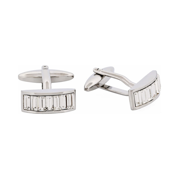 Rhodium Plated Crystal Curved Shaped Cufflinks