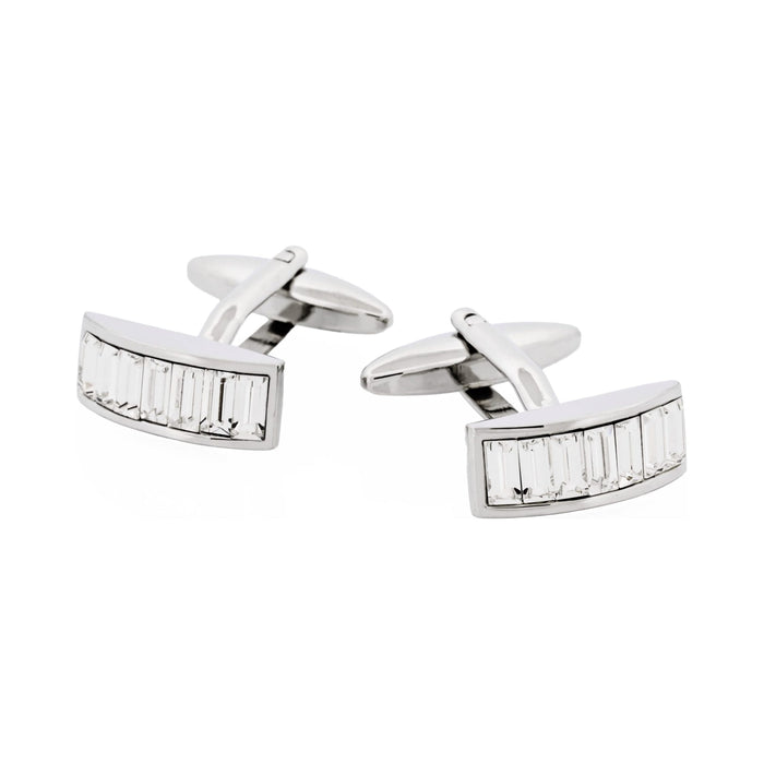 Rhodium Plated Crystal Curved Shaped Cufflinks