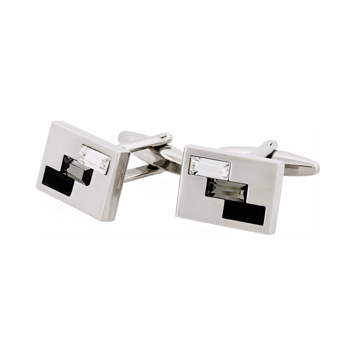 Rhodium Plated Crystal-Jet & Smoked Topaz Cufflinks
