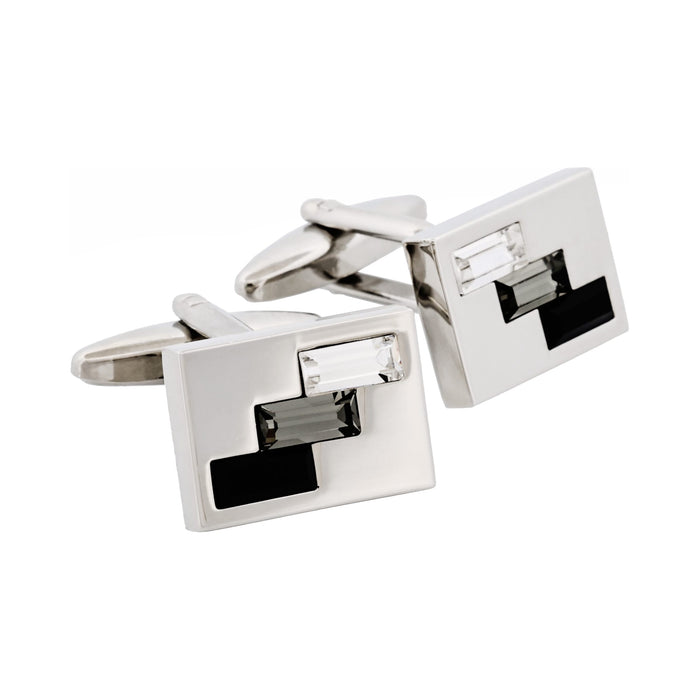 Rhodium Plated Crystal-Jet & Smoked Topaz Cufflinks