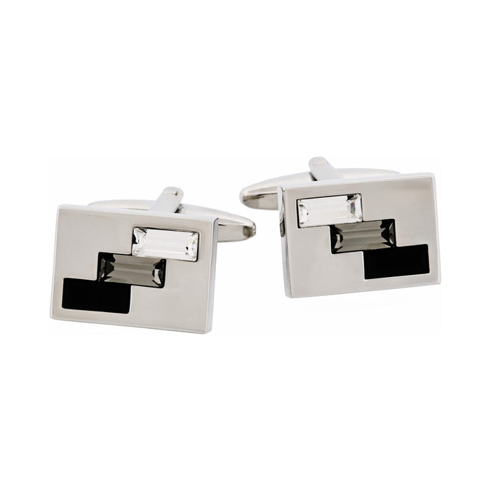 Rhodium Plated Crystal-Jet & Smoked Topaz Cufflinks