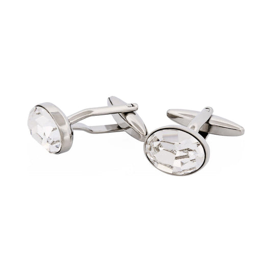 Rhodium Plated Crystal Oval Cufflinks