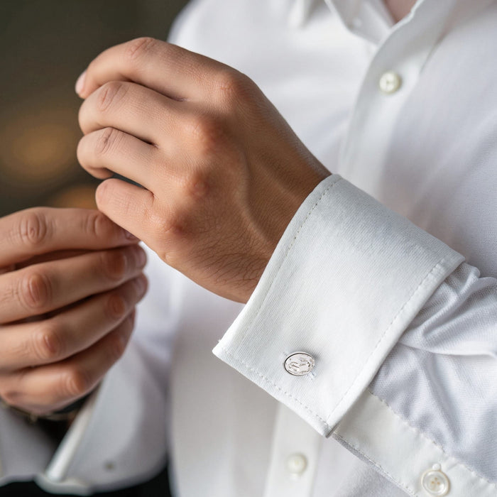 Rhodium Plated Crystal Oval Cufflinks