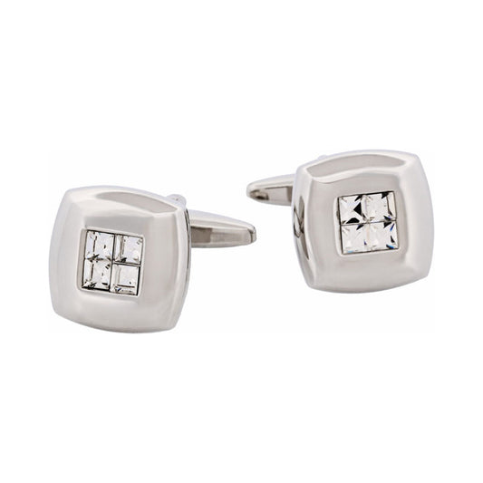 Rhodium Plated Crystal Square Cufflinks