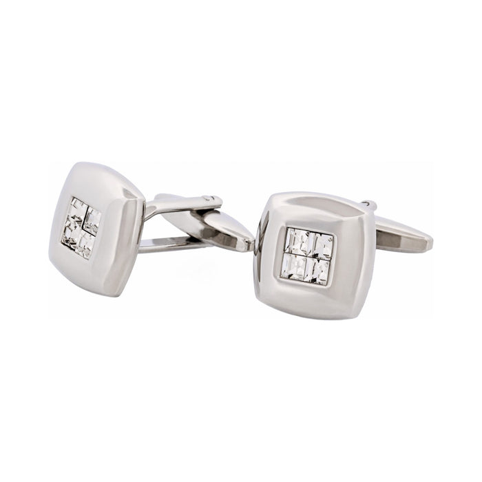 Rhodium Plated Crystal Square Cufflinks